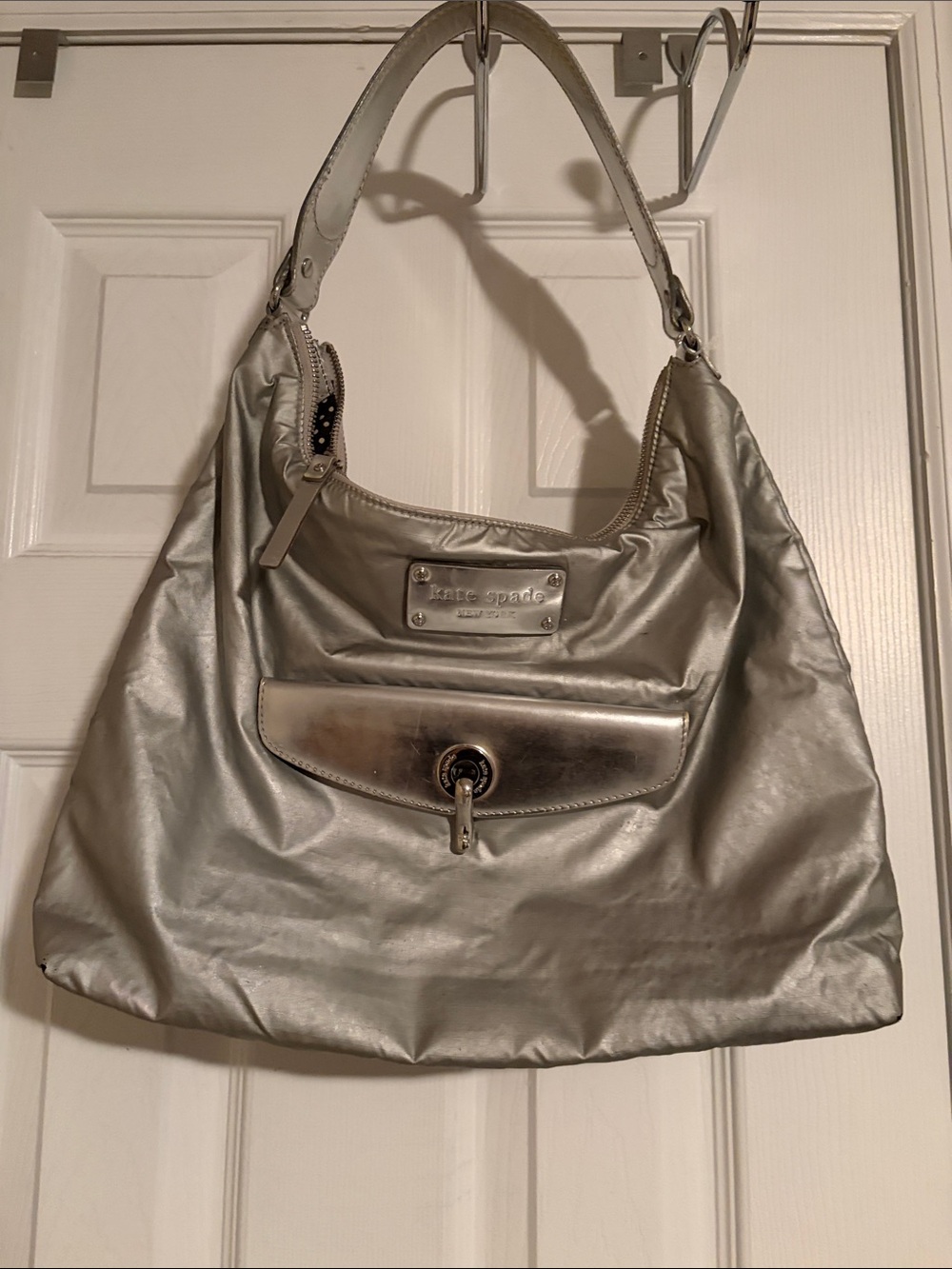 kate spade silver metallic nylon shoulder bag